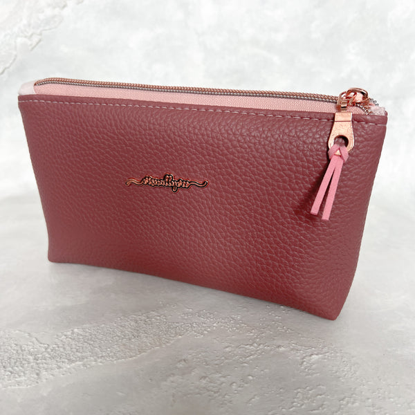Small Faux Leather Zipper Bag -  Dusty Rose