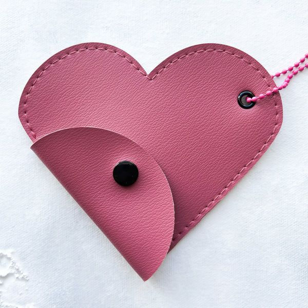 Faux Leather Heart Pouch - Dusty Rose