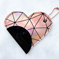 Faux Leather Heart Pouch - Rose Gold & Black Fractured