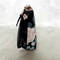Small Faux Leather Zipper Bag -  Navy & Pink Floral
