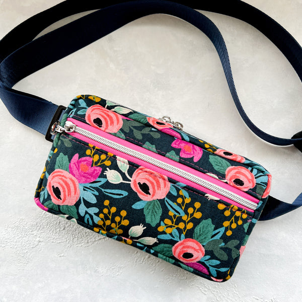 Rosa Navy Floral Canvas Large Crossbody Bag