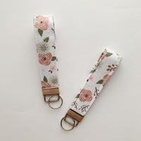 Rose Gold Metallic Floral Fabric Keychain Wristlet